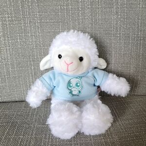 Adorable White Plush Lamb with Blue Shirt